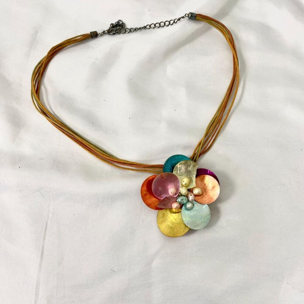 Boho Mermaid Shell String Beaded Multi Color Flower Necklace